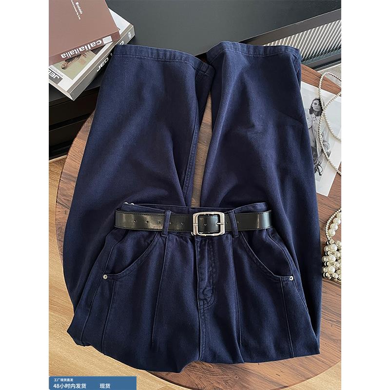 2025年秋新款覆古高腰阔腿牛仔裤女时尚宽松显瘦配腰带休闲长裤