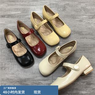 2025年春秋季新款韩版中跟玛丽珍单鞋百搭浅口方头奶奶鞋粗跟女鞋