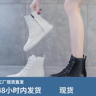 单靴真皮短靴202新款马丁靴平底高筒鞋软底低筒秋冬加绒保暖棉鞋