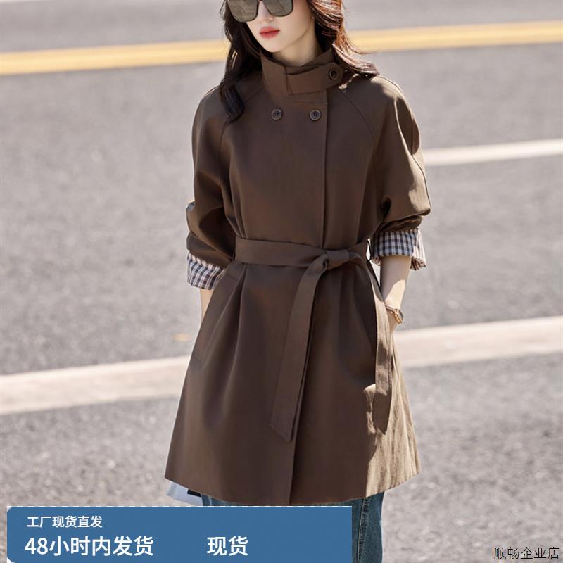 风衣外套女中长款2025秋新款巨好看的超火韩系高级感收腰立领大衣