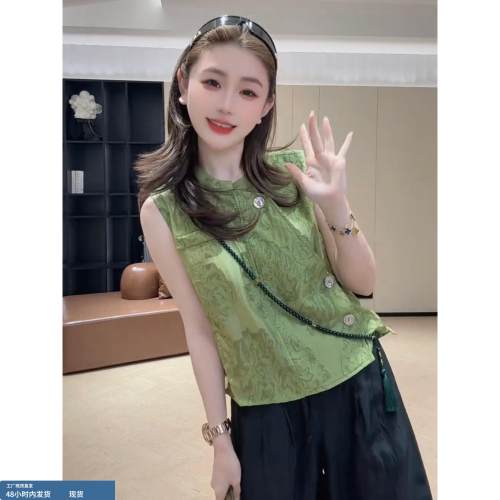 2026夏季新款新中式无袖上衣女时尚提花小衫宽松显瘦国风减龄上衣