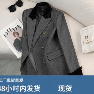 条纹西装外套女秋冬2026新款高级感气质拼接小个子休闲女士小西服