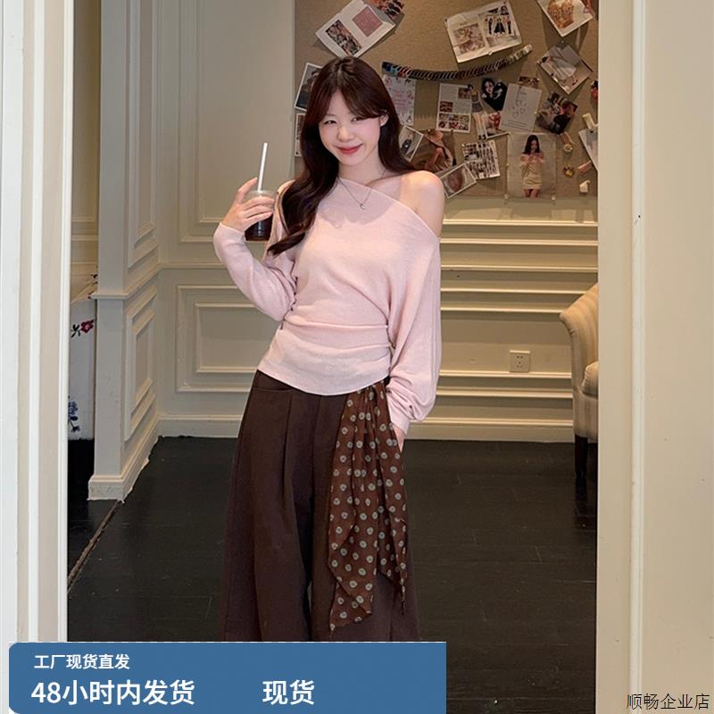 甜美奶乖软妹风套装女早秋季微胖一整套ootd穿搭毛衣休闲裤两件套