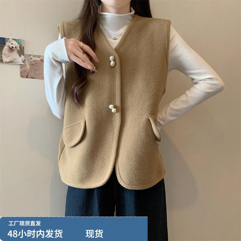 高级感马甲外套女款2024年春秋新款大码胖mm双面羊绒黑色背心上衣