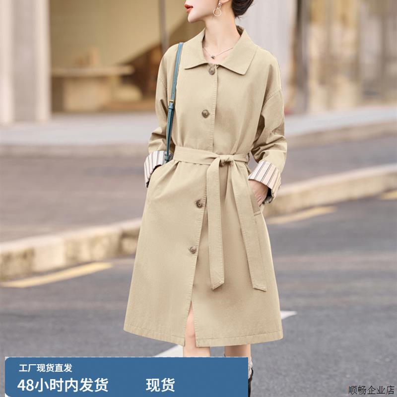风衣女中长款2025秋新款高个子巨好看的英伦风韩版收腰卡其色外套