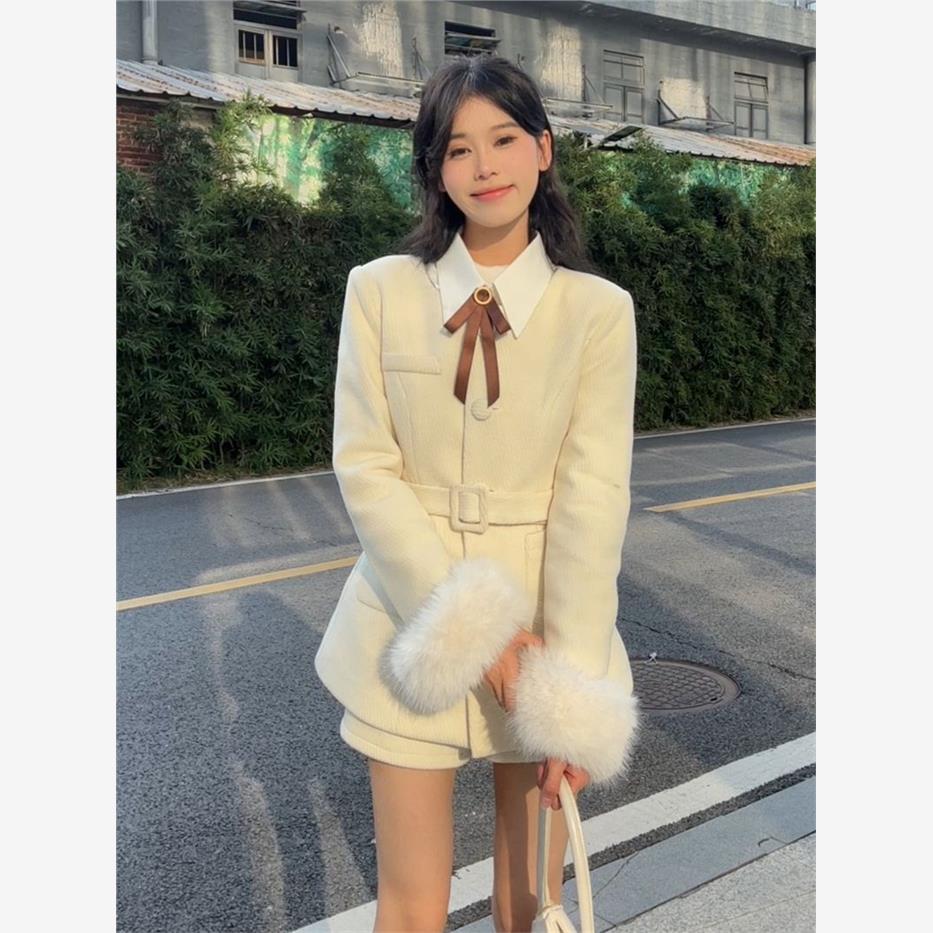 美拉德毛呢系带外套女202