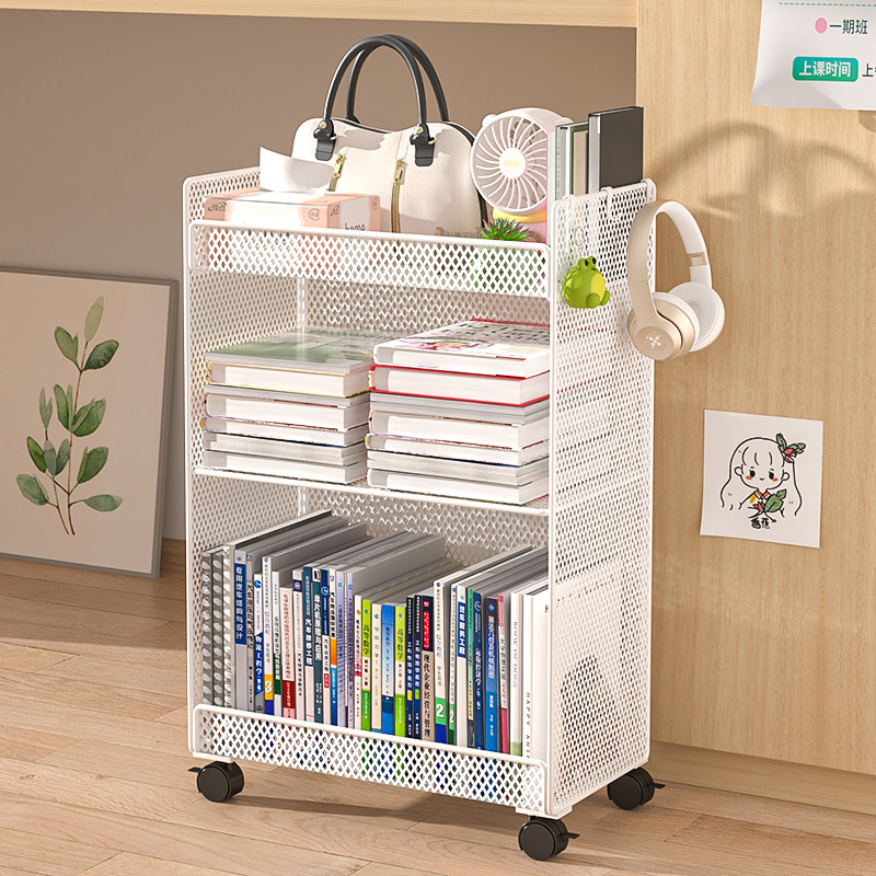 桌下置物架可移动书桌旁小书架带轮落地办公桌边推车书本收纳书柜