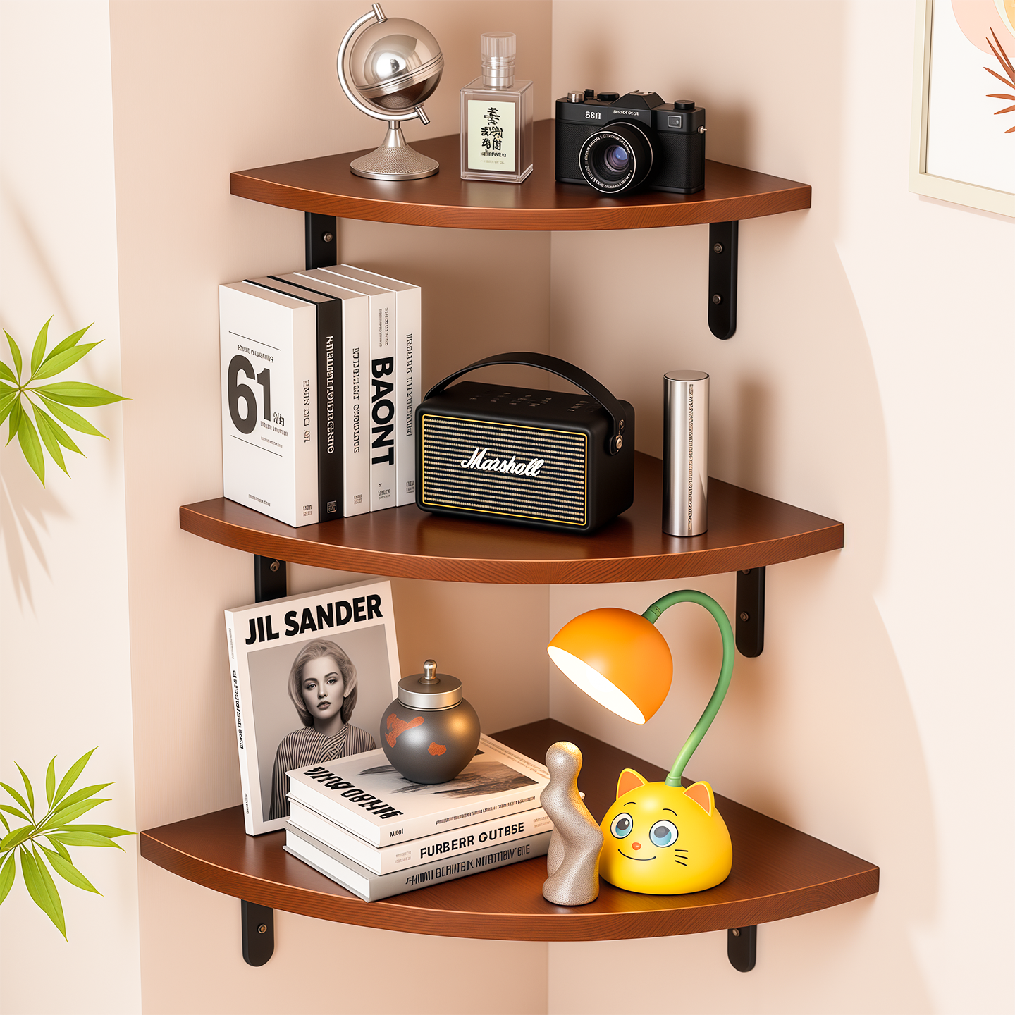 转角置物墙上架免打孔墙角扇形收纳架客厅壁挂式拐角装饰搁板书架