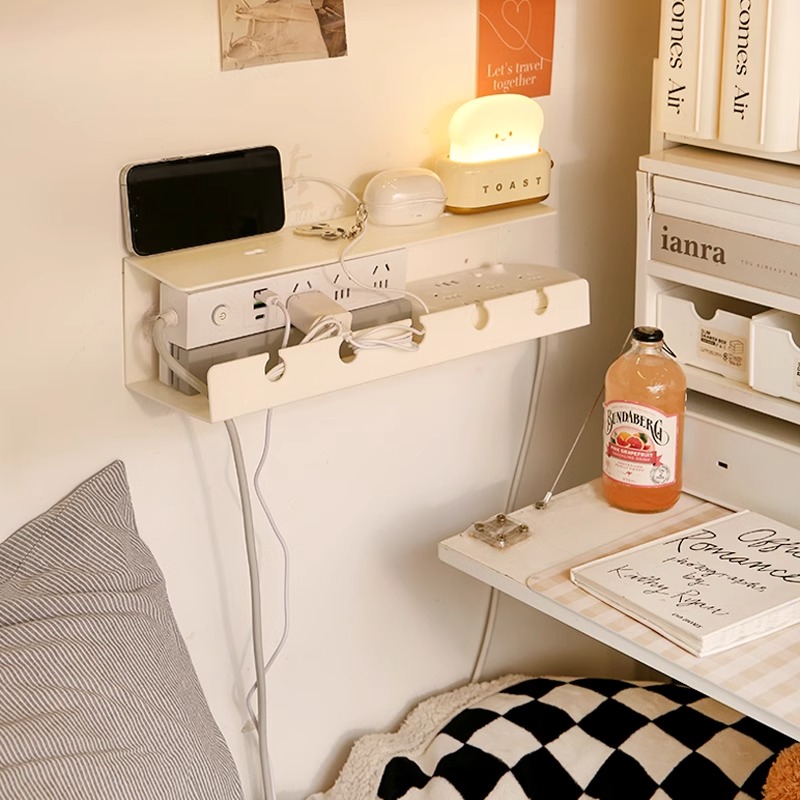 床上手机数据线收纳盒宿舍插排插线板壁挂充电线墙上固定理线器