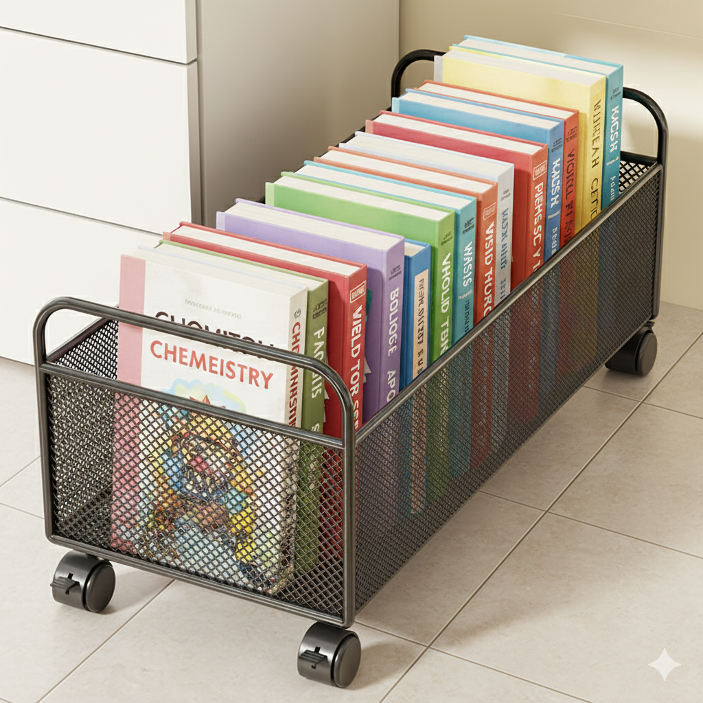 书本收纳箱学生教室用装书箱桌下可移动神器书包置物架带轮的筐盒