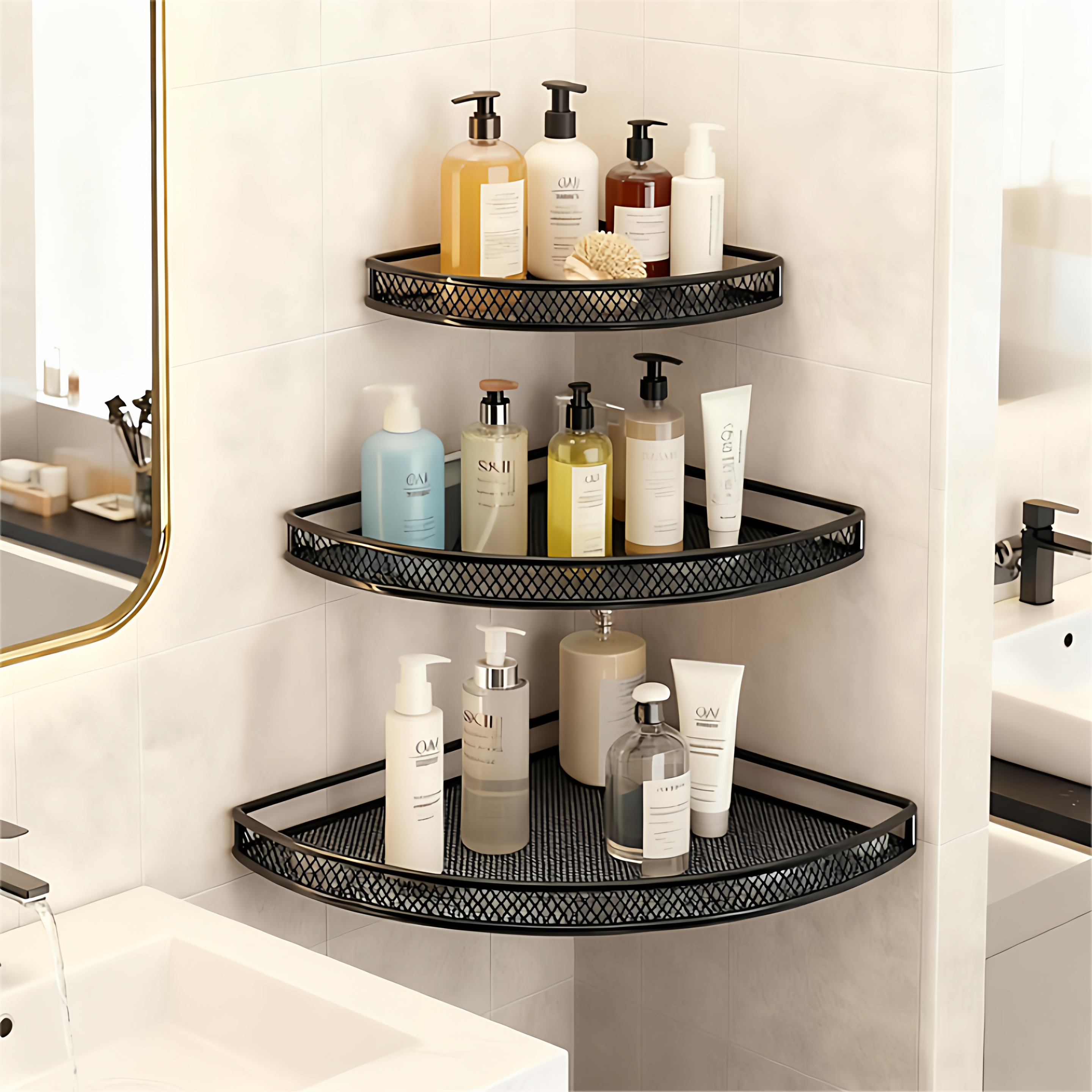 洗漱台浴室转角免打孔上墙置物架