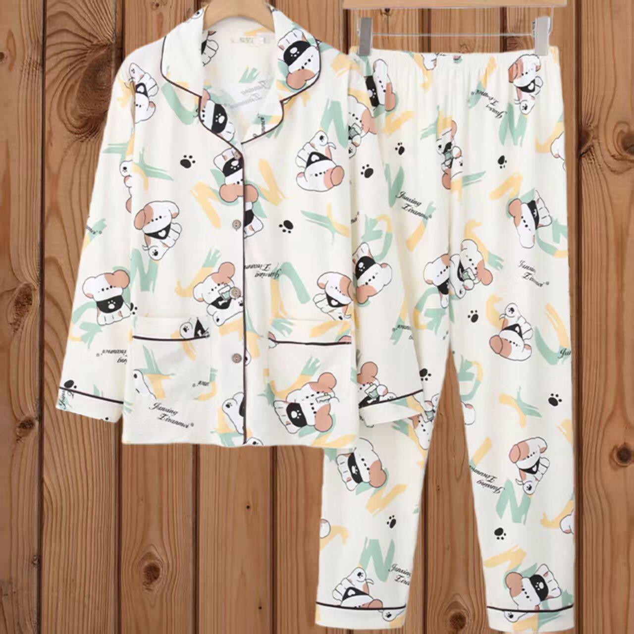 睡衣女士纯棉中年妈妈长袖春秋季全棉婆婆套装薄款中老年家居服夏