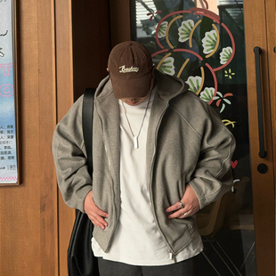 外套 cleanfit连帽灰卫衣复古休闲boxy短款 oops鹅噗丝大码 拉链帽衫