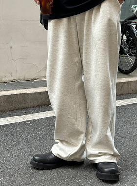 oops鹅噗丝大码松紧灰卫裤宽松直筒运动休闲长裤春夏cleanfit复古