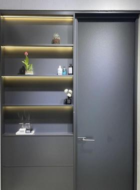 定制卫生间玻璃门连柜铝合金浴室干湿分离极窄平开推拉隔断双面柜