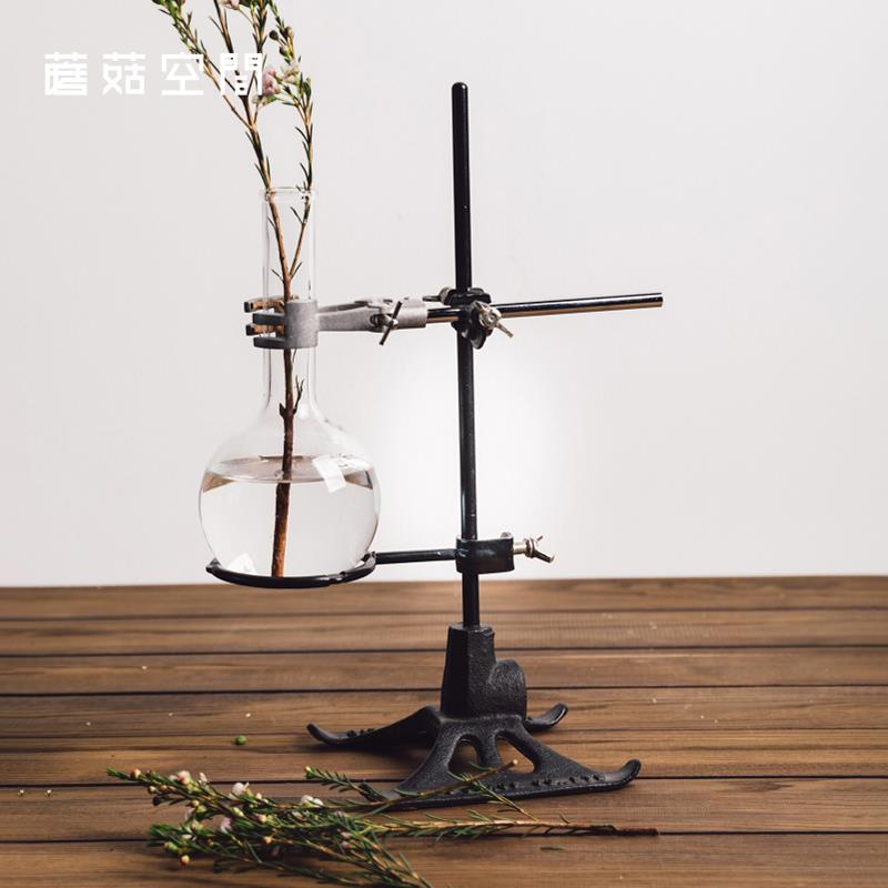 工业风铸铁金属实验室花架烧瓶型花器玻璃花瓶摆件装饰手冲咖啡架