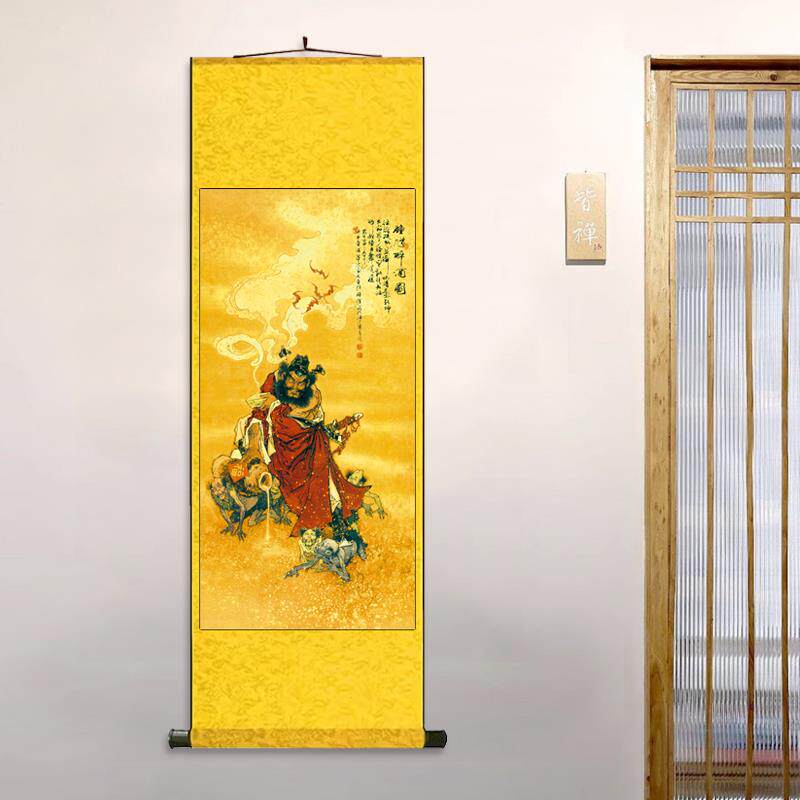 仲勋醉酒绢卷装饰挂画醉酒仲勋书法仙像画绢帛仙书画