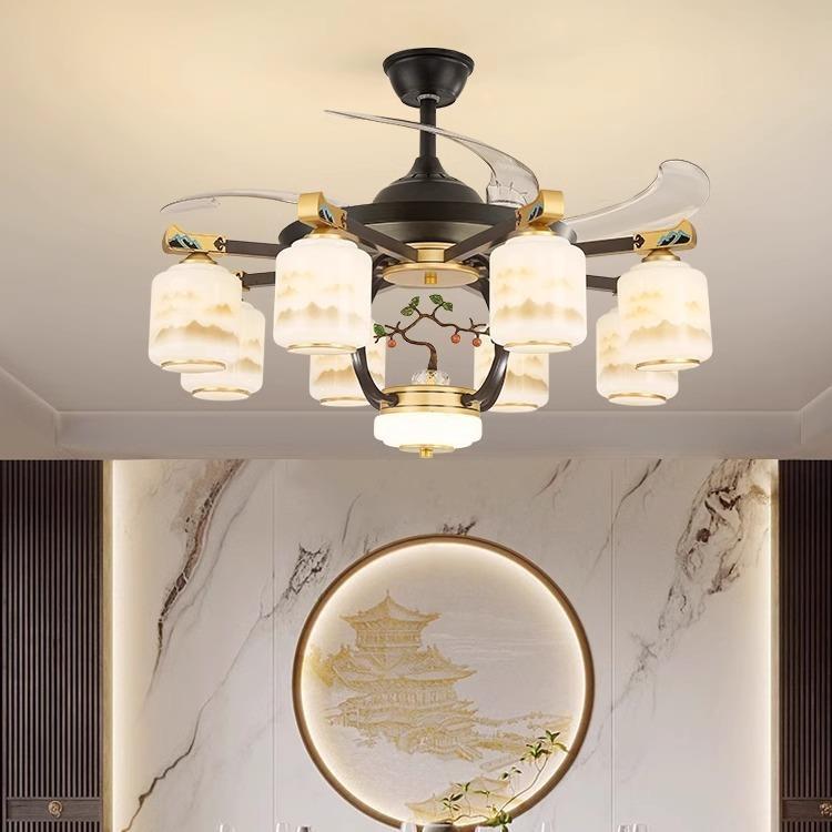 客厅风扇灯隐形吊扇灯2024新款家用新中式包厢餐厅电风扇吊灯一体