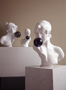 吹泡泡雕塑摆件抽象人物雕像创意装置摆件意式极简玄关艺术品大号