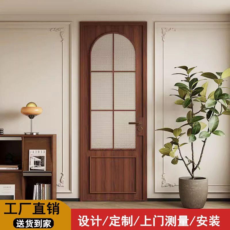新中式覆古铝镁合金胡桃木色钢化玻璃门平开卫生间厕所厨房门定制