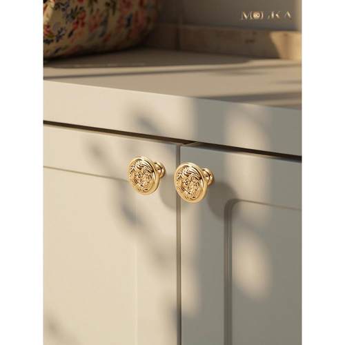 24K真金电镀黄铜拉手衣柜门橱柜抽屉轻奢法式欧式卧室床头柜把手