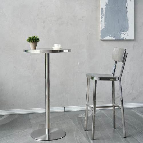 现代简约网红咖啡厅不锈钢圆吧台工业风酒吧户外酒吧桌高脚圆桌子