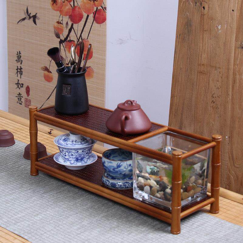 新款带鱼缸茶具收纳杯架子紫砂壶茶器摆放架桌面博古架小型置物架