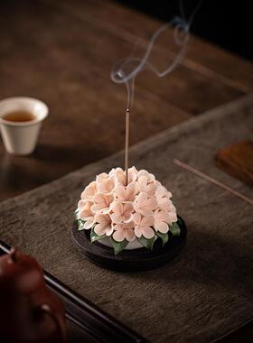 中式陶瓷绣球花工艺品线香插香托香座香薰炉摆件创意花团桌面装饰