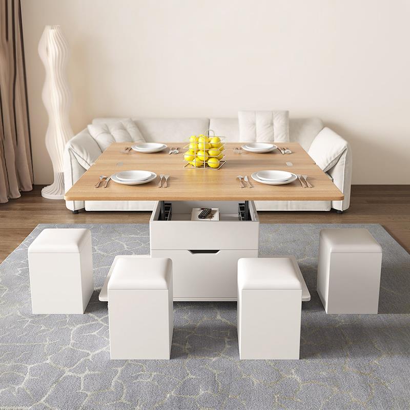 粤乐居多功能小户型升降茶几餐桌一体二合一带凳客厅折叠可移动