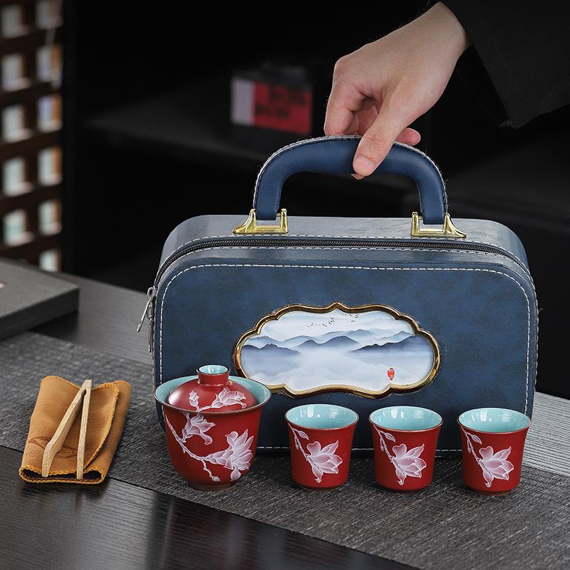 旅行茶具套装简约户外便携式陶瓷一壶三杯功夫泡茶碗办公室快客杯