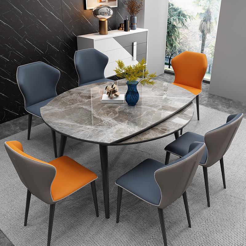 伸缩亮光轻奢岩板餐桌椅组合家用小户型折叠餐桌现代简约实木饭桌