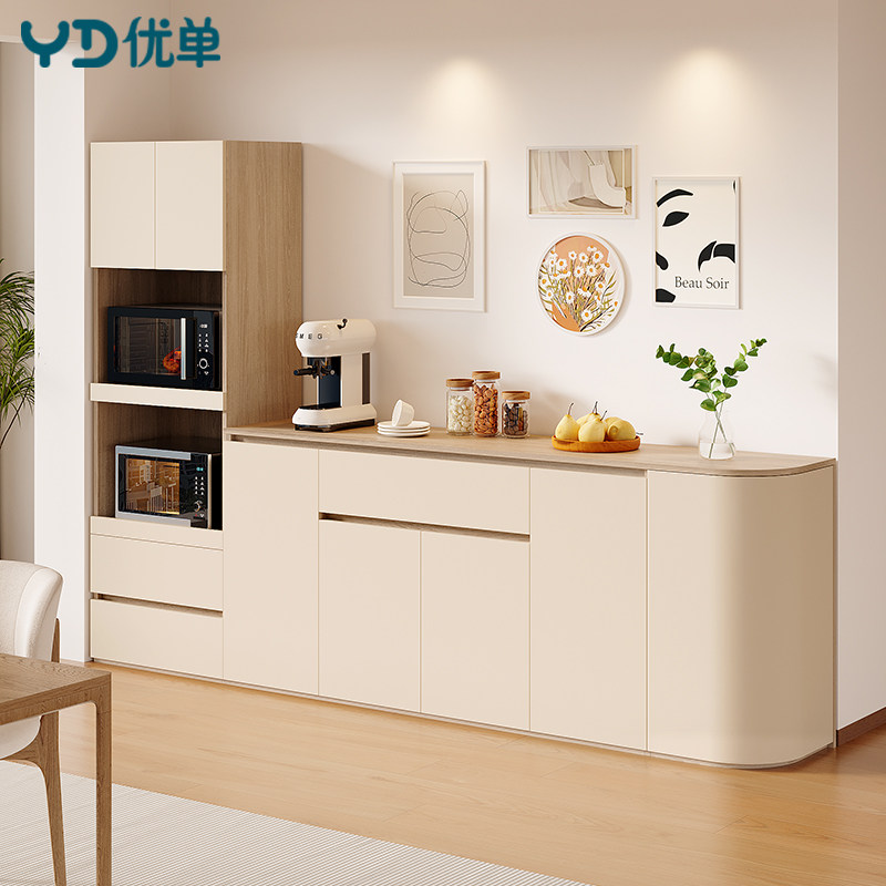 奶油中古风半高圆弧餐边柜客厅靠墙一体储物柜电器组合柜2G389,住宅家具,餐边柜,淘宝优惠券,粉丝福利购,淘宝优惠卷