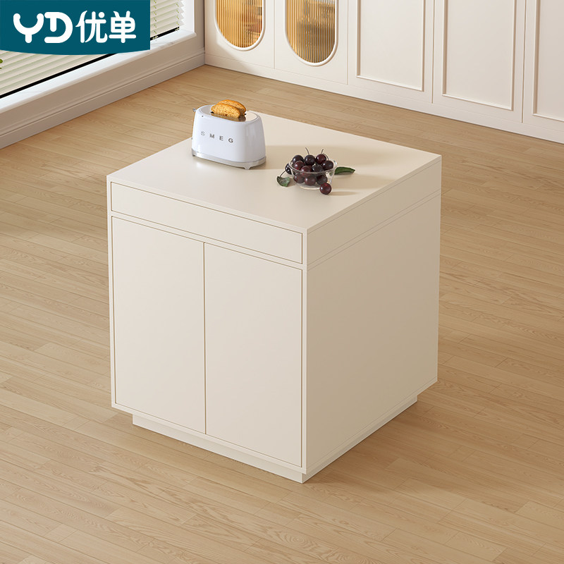 奶油风单独岛台柜窄岛台餐边柜双面储物岛台可搭配餐桌E10-2