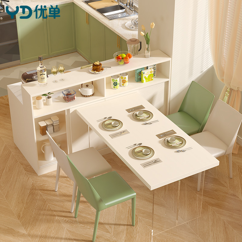 奶油风餐厅吧台隔断柜双面大容量料理台家用柜台桌定制E45