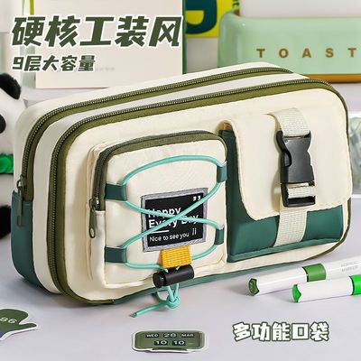 工装硬核风笔袋机能感百搭男生文具盒新款大容量初高中生铅笔盒