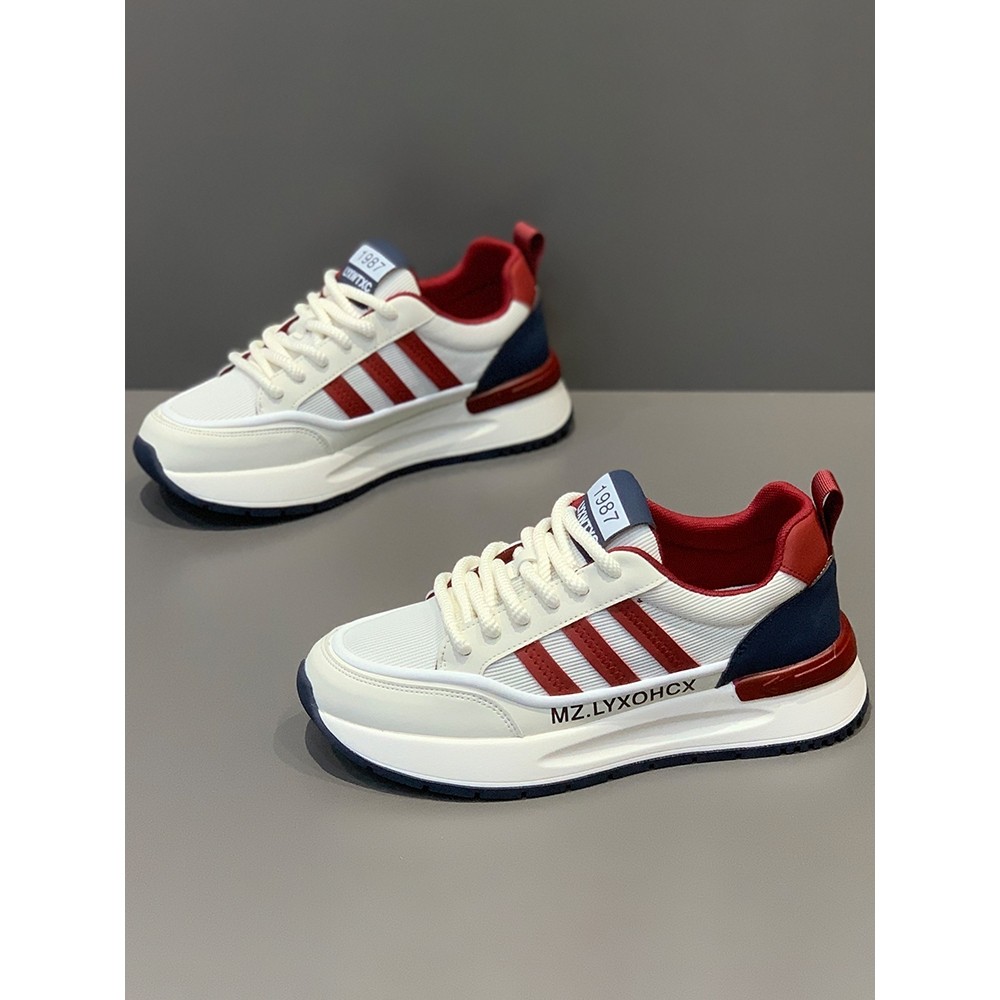 正品牌官方男鞋新款夏季网布透气运动休闲鞋厚底增高鞋三道杠阿甘