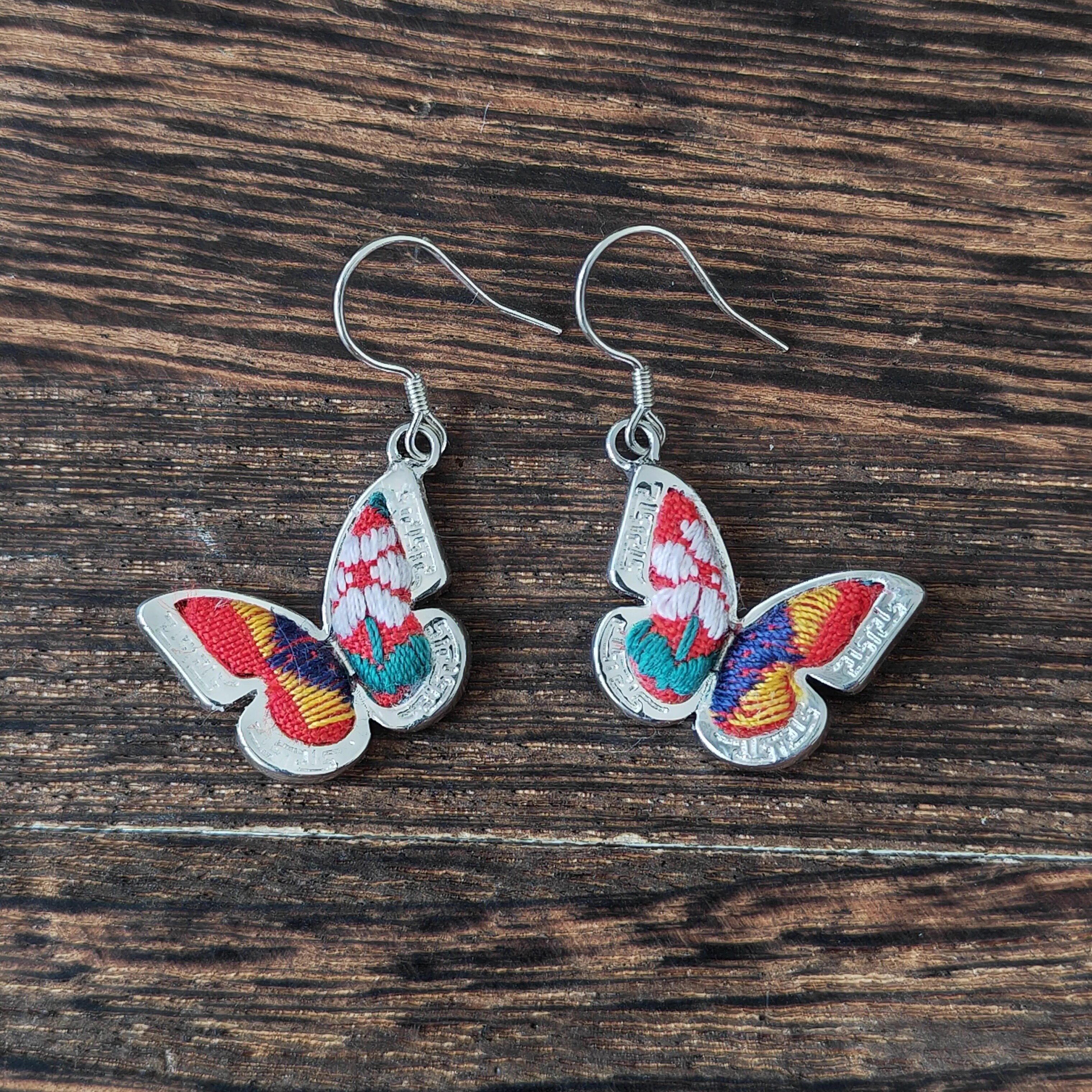 苗银防过敏苗族银饰刺绣蝴蝶耳环复古日常百搭中国民族风耳饰女