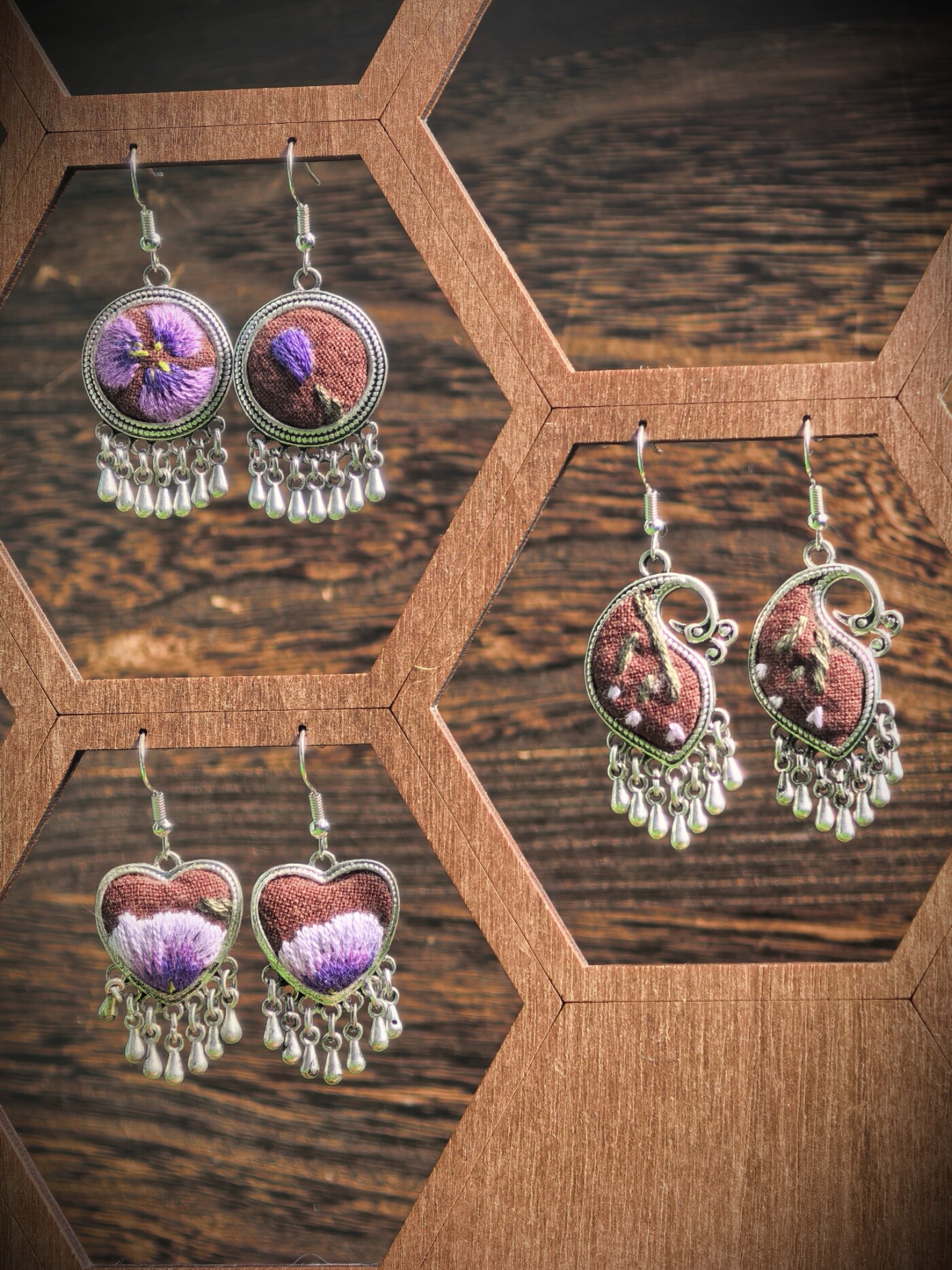 手工刺绣耳环原创设计复古苗银做旧耳坠民族风特色耳饰女