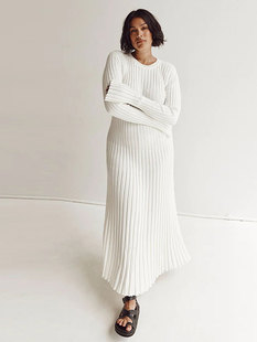 Pit stripe solid color woolen dress dres坑条纯色毛衣裙连衣裙