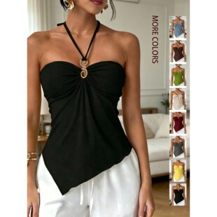 女士挂脖镂空修身吊带背心 Women's Strappy Cutout Backless Top