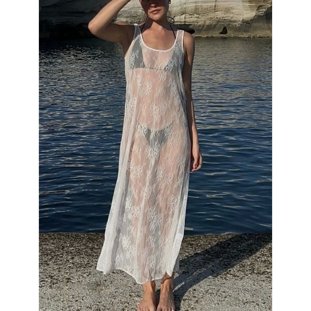 Hollow lace solid color dress forwomen女士镂空蕾丝纯色连衣裙