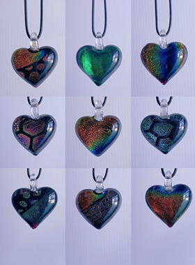孤品 彩色璀璨爱心琉璃项链 琉璃吊坠手工制作工艺品编绳半成品链
