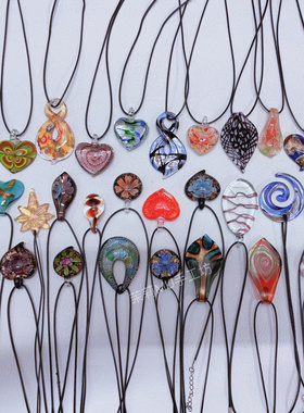 A2新品!彩色老琉璃吊坠项链秋冬百搭不撞款小众ins风不掉色颈链