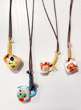 孤品 原创小茶杯项链陶瓷杯子项链陶瓷杯子茶杯犬迷你y2k小众项链