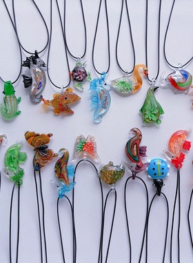 动物派对 小动物项链琉璃海马小鱼企鹅鸭子项链吊坠挂坠原创手作