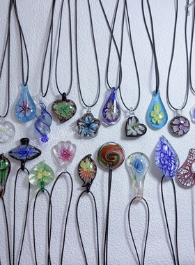 A1原创!彩色老琉璃项链吊坠手工vintage古风璎珞花卉古着小众挂绳