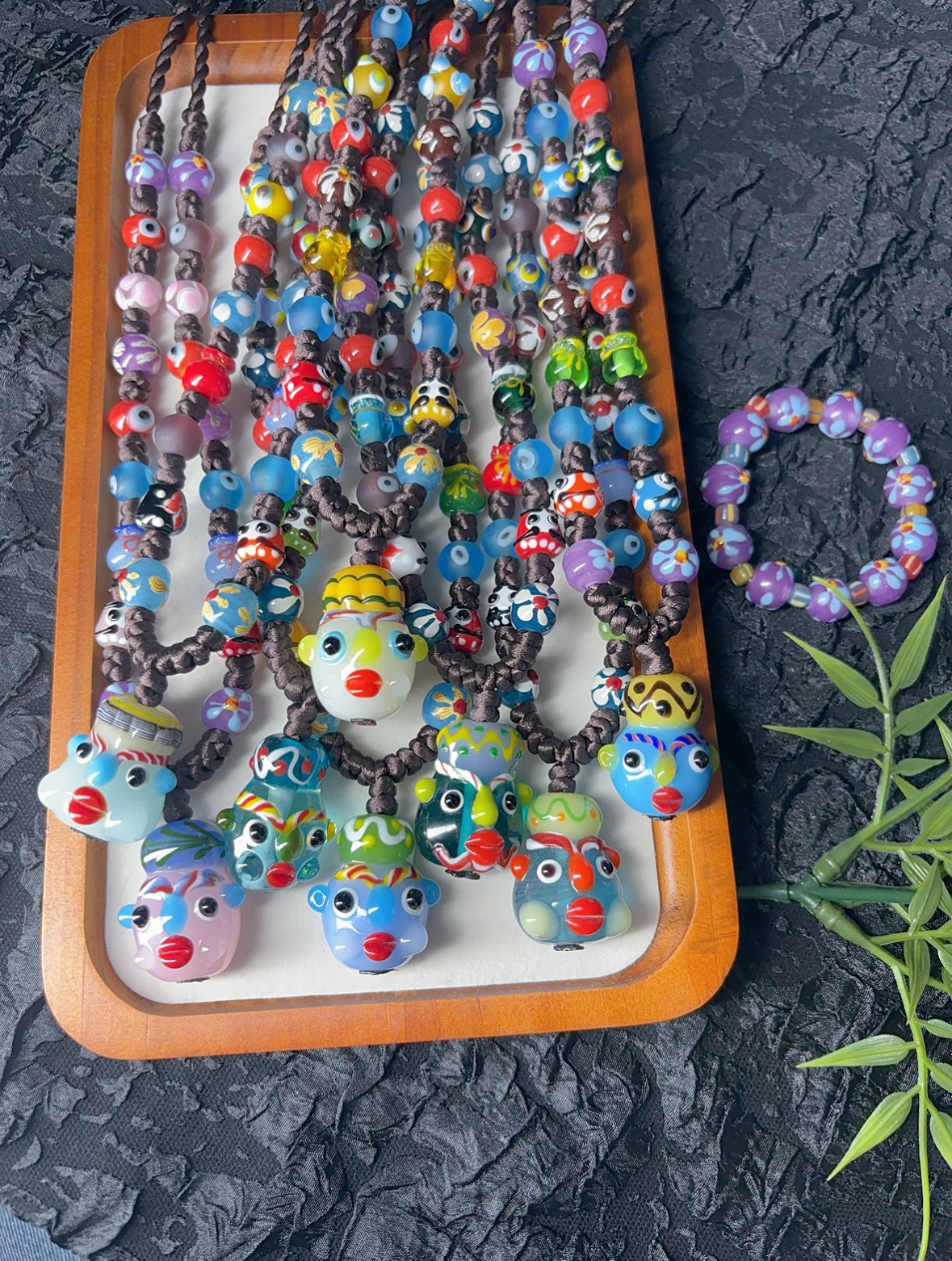 守护神腓尼基人面琉璃手工编织项链吊坠古着人脸珠挂绳配件琉璃链