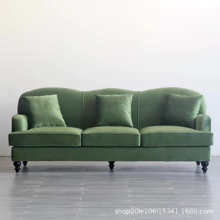 美式实木软包布艺单双三人客餐厅酒店民宿设计师家具休闲高背沙发
