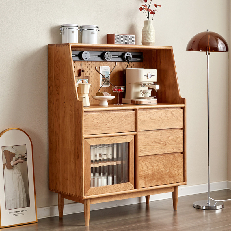 北欧实木餐边柜现代简约黑胡桃木储物柜日式客厅靠墙一体收纳酒柜