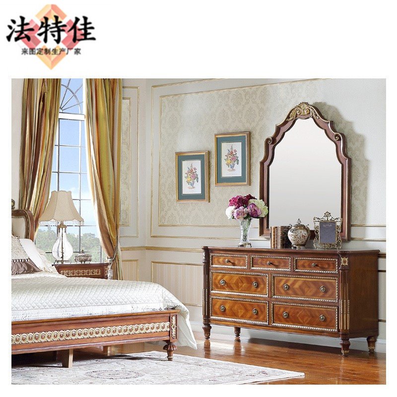 福溢家居欧式实木长衣柜储物柜法式梳妆桌卧室梳妆台斗柜隔断柜子